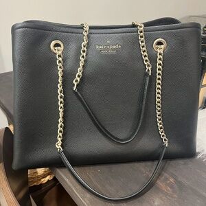Kate Spade Black Leather Shoulder Bag with Gold Chain Straps